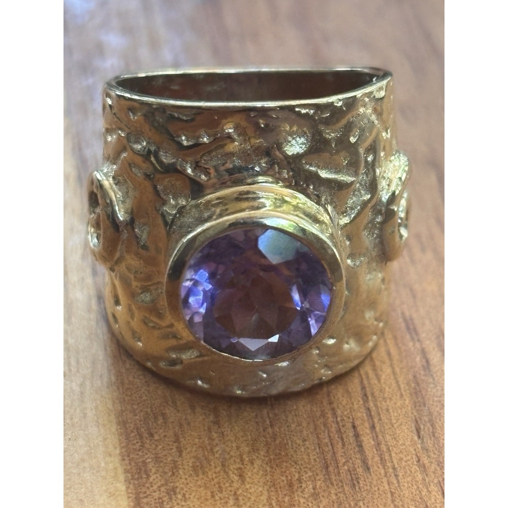 Italian Wide Gold-tone Purple Ring Size 7.75